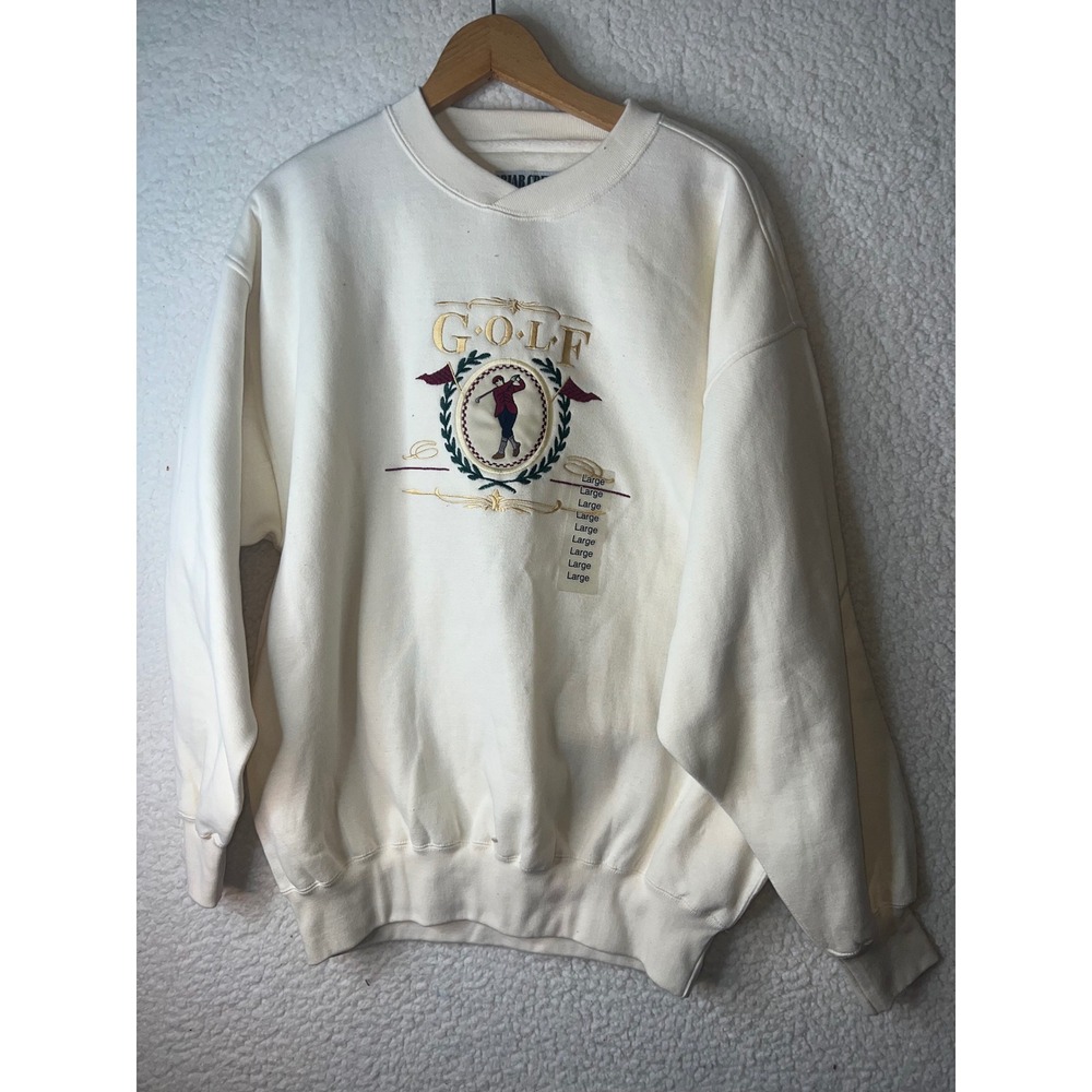 NWT Briar Creek Sportswear Mens Golf Embroidered Sweatshirt Cream Large Vintage